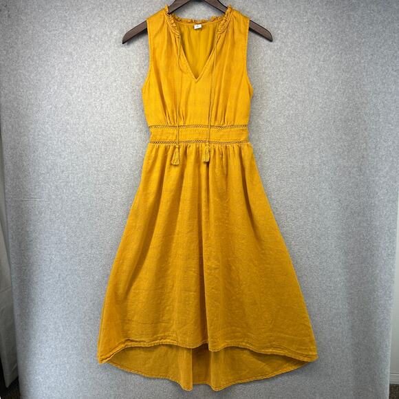 Old Navy Dress Womens Size XS Sunflower Gold Midi Ruffled V-Neck Sleeveless - Picture 1 of 14